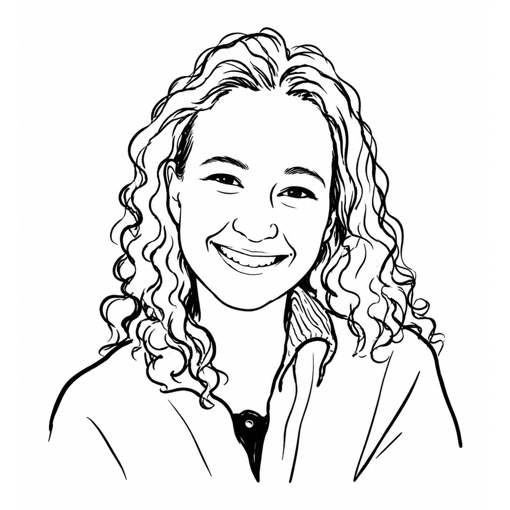 Ink portrait of Alina, smiling